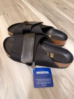 Birkenstock Kyoto Black Leather Slide Sandals EU 38 US 7.5